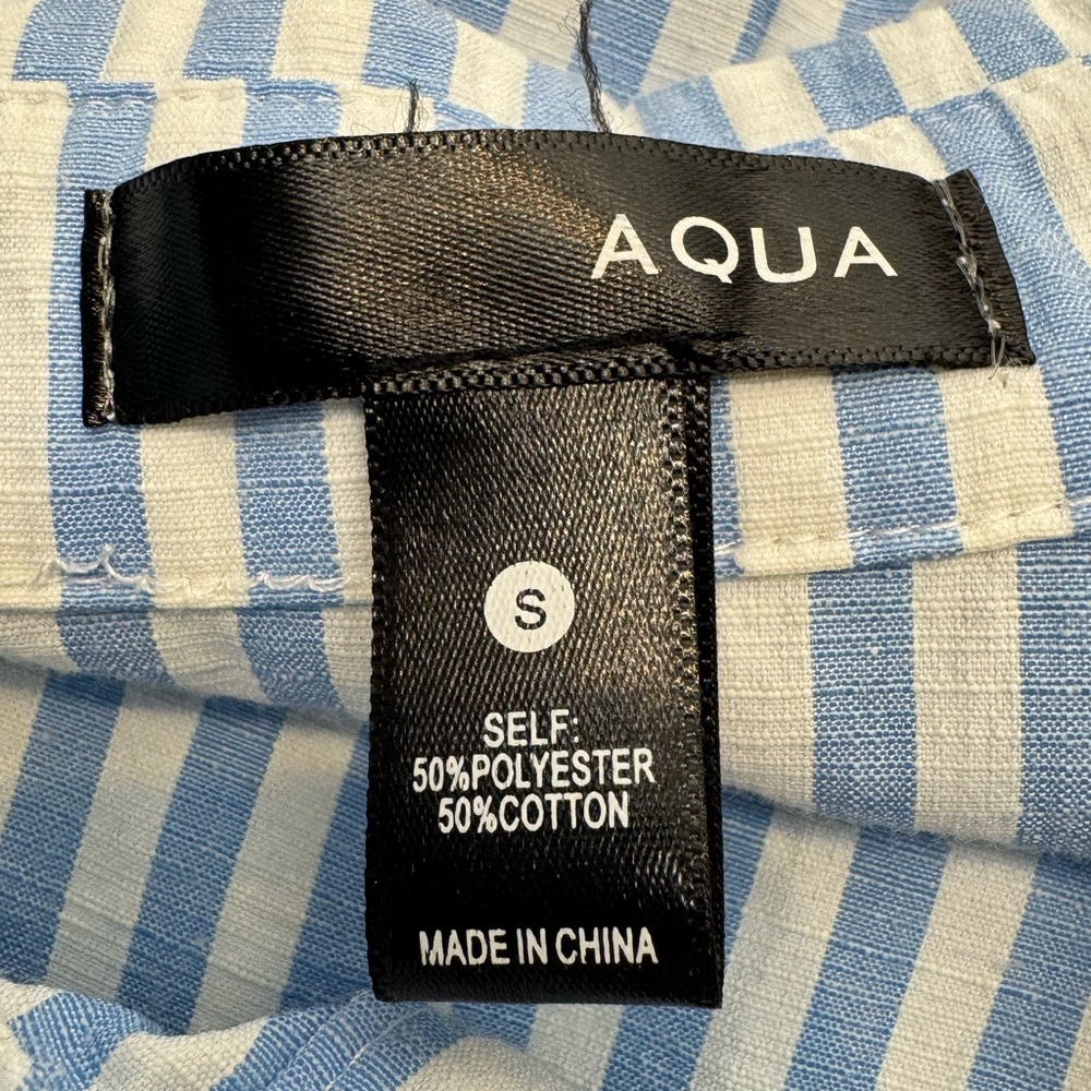 Aqua Bloomingdales Tiered Short Sleeve Shirtdress Blue White Stripes Small - Picture 9 of 9